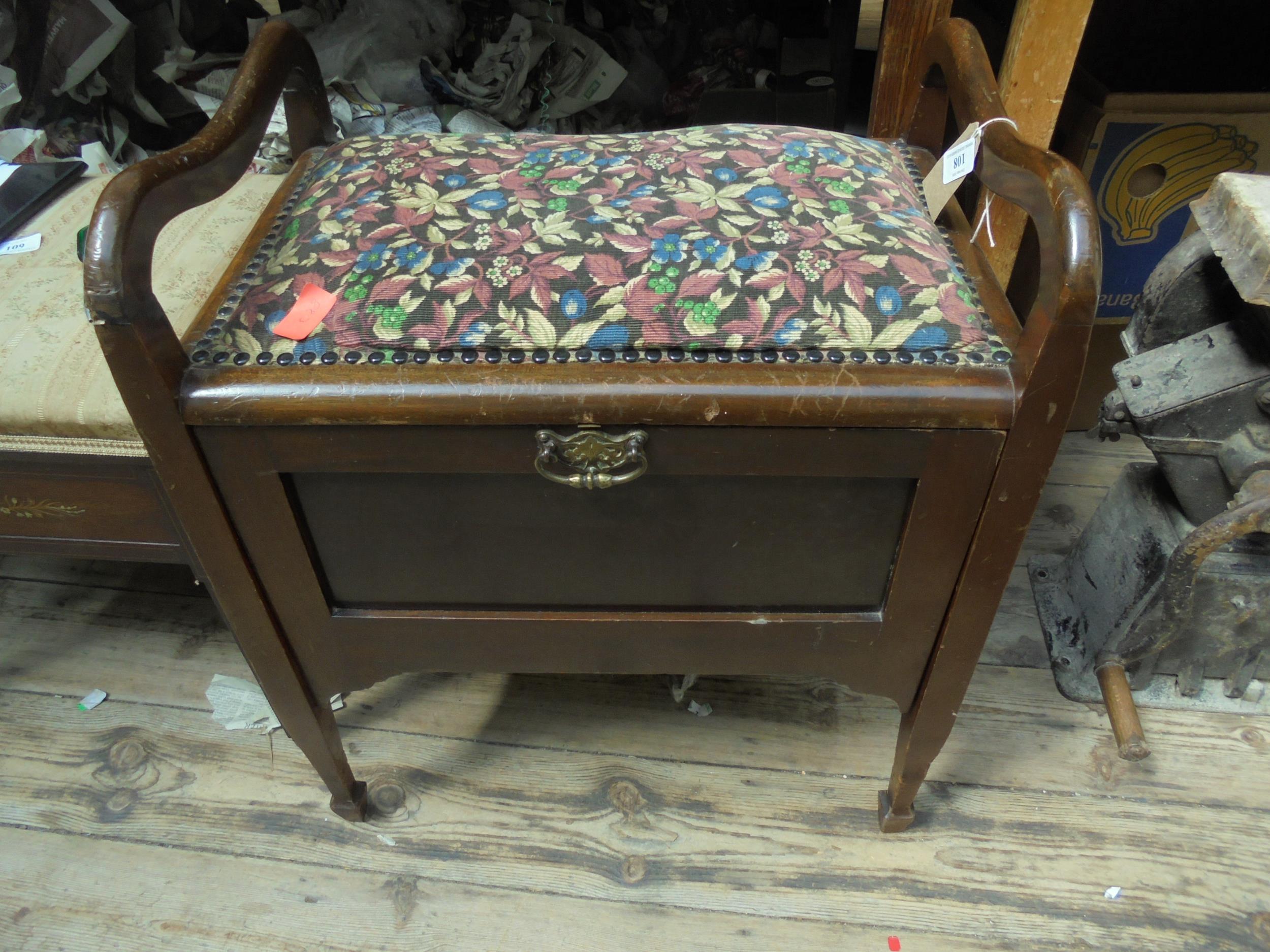 Vintage piano stool with padded seat,