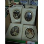 Selection of 6 miniature mock ivory classical framed pictures