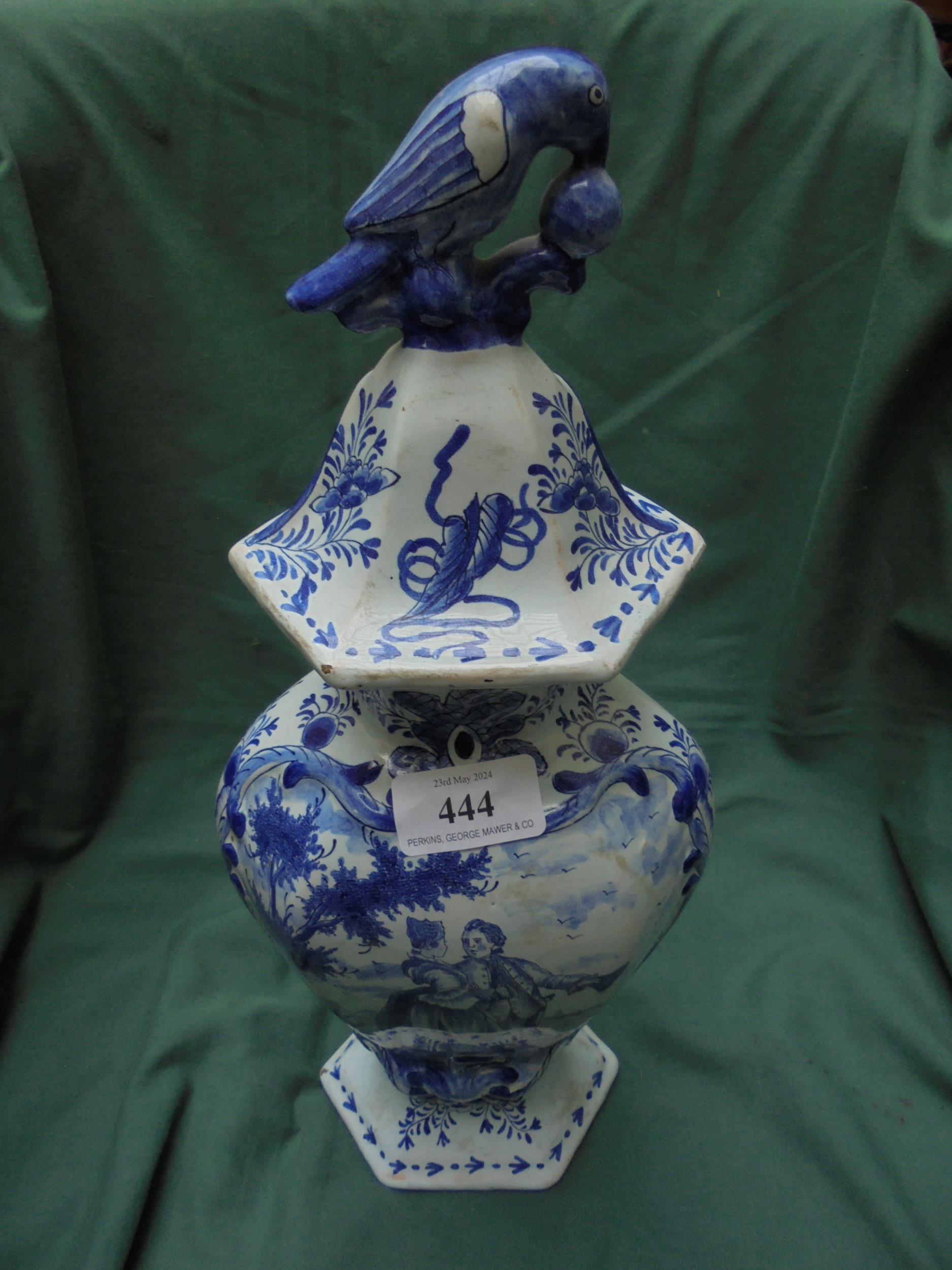 Early tin glazed Delft ware vase with lid