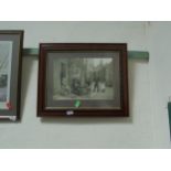 Old framed large photograph of ladies working on doorstep
