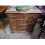 Mahogany serpentine fronted chest of drawers, brass handles, with 4 large drawers,