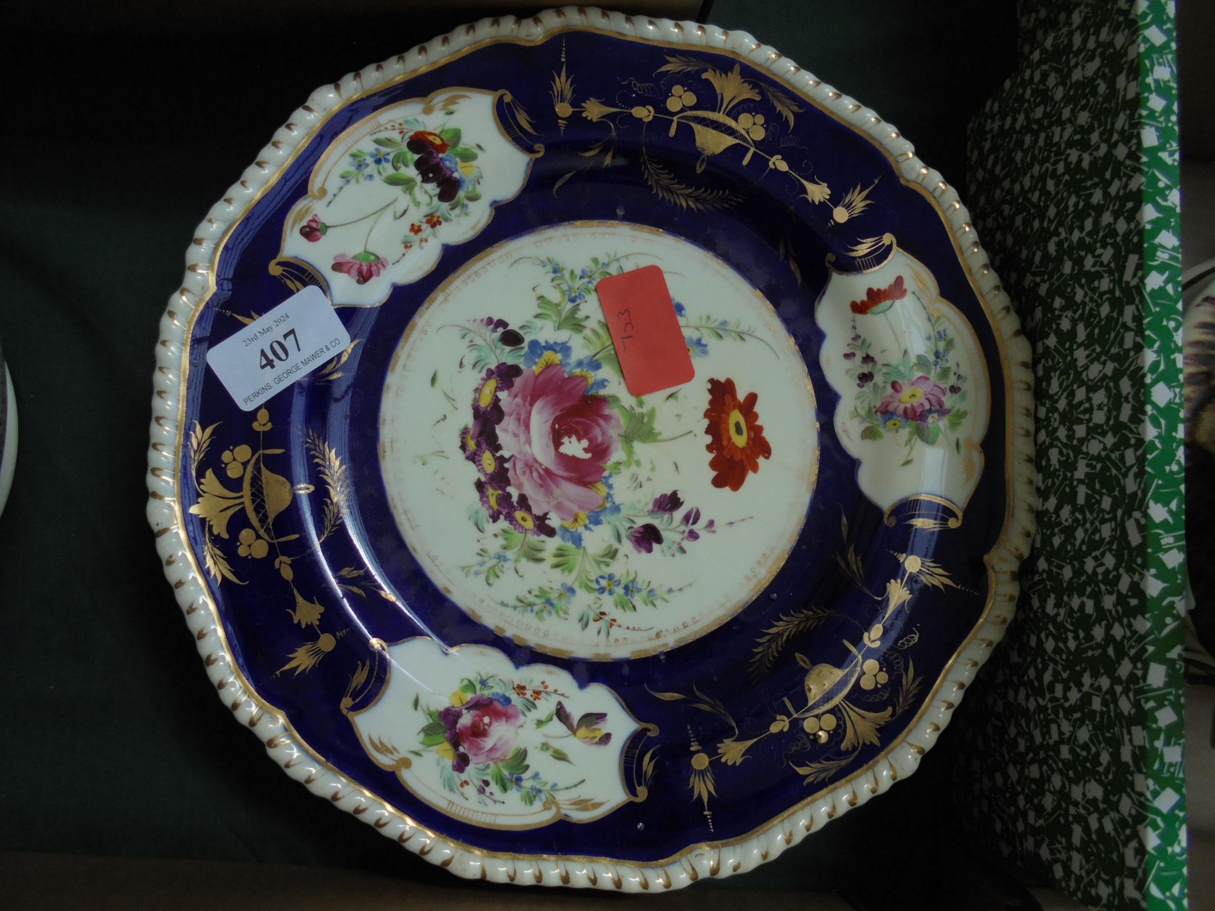 3 early Bloor Derby plates with flower pattern