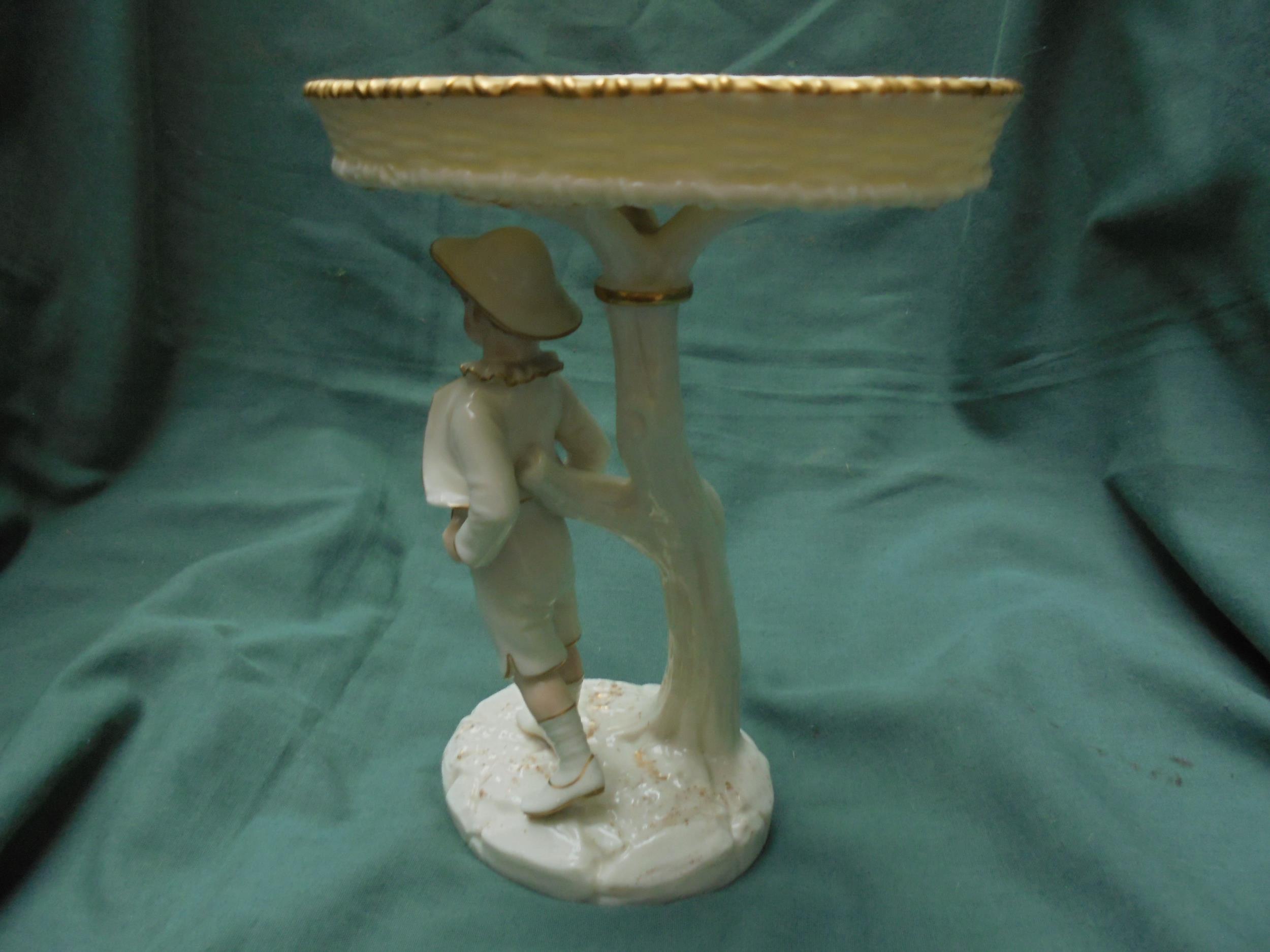 Worcester lustre figure of boy with sweet dish above on tree shaped stand - Image 2 of 2
