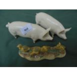 Pair of Beswick Pigs together with a John Beswick set of Ducklings