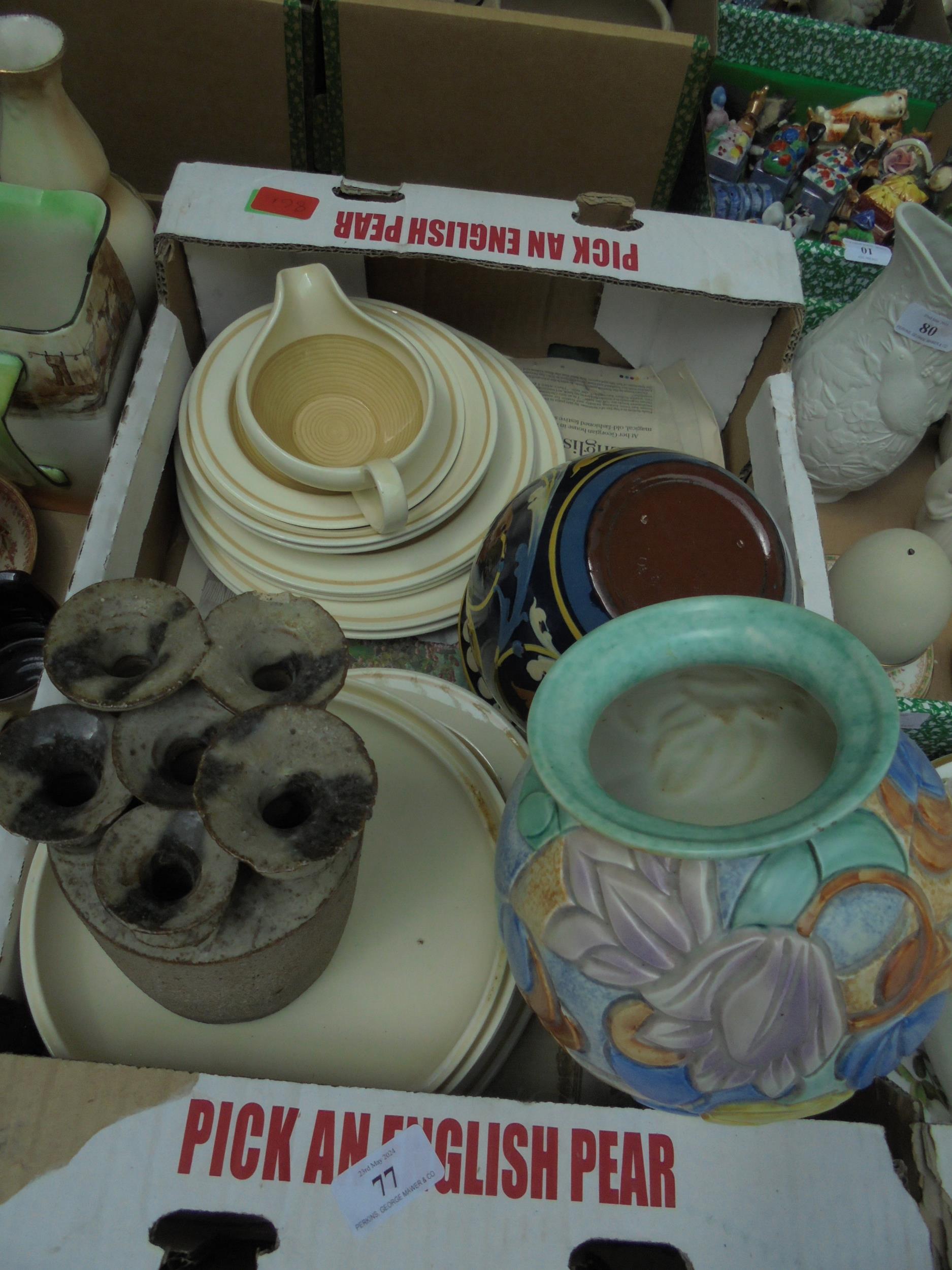 Selection of crockery and 2 plant pots,