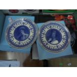 2 Wedgwood decorative plates in original boxes and a glass grape style tray in box