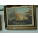 Large gold framed print entitled "Bombardment of Algiers" 27th August 1816