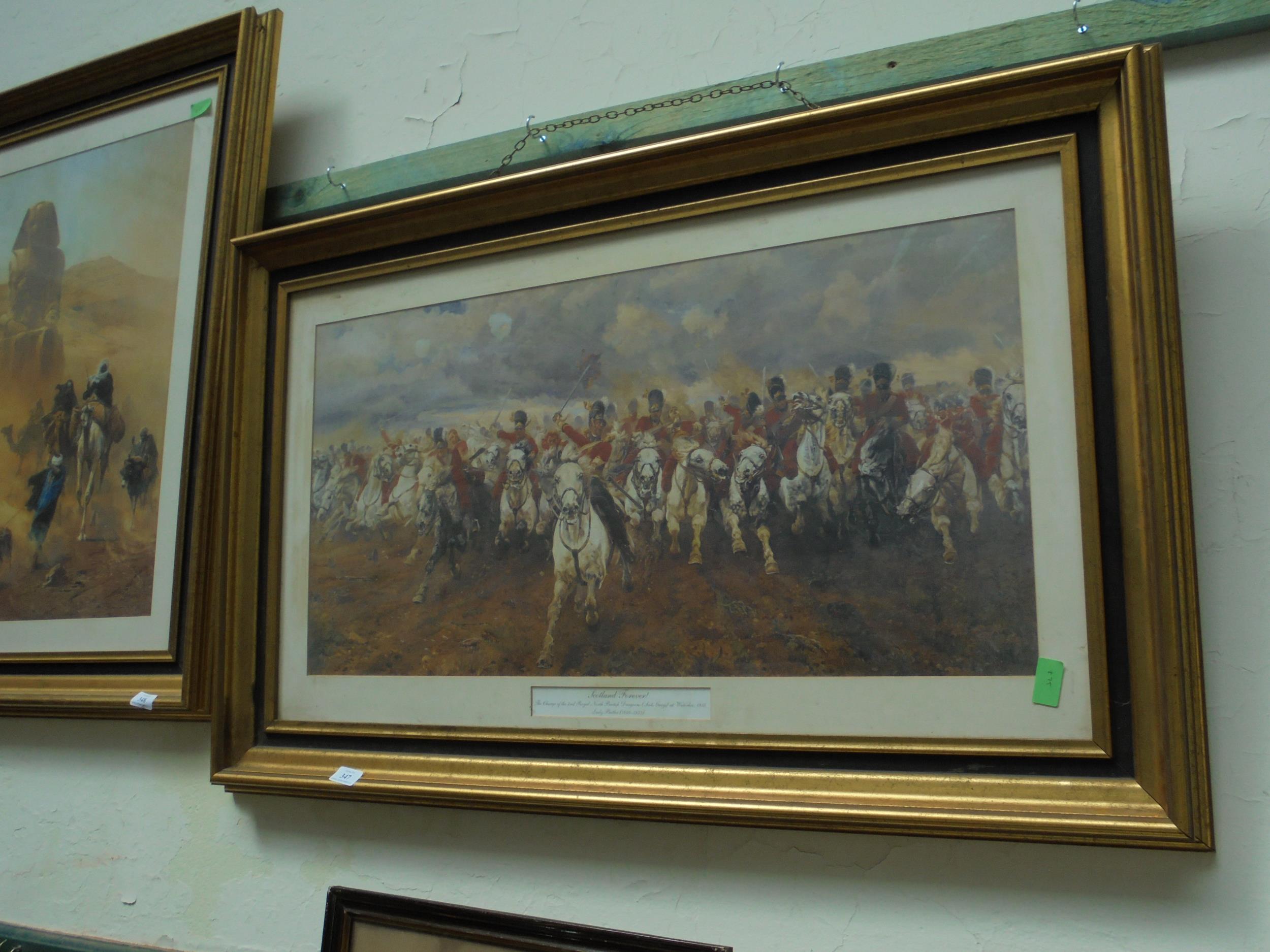 Attractively framed and sizeable print entitled "Scotland Forever" The Charge of The Second Royal