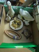 3 Duck ornaments together with Wade pottery trinket dish and tortoise with lid