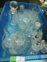 Collection of cut glass, decanters, bowls and other glass items