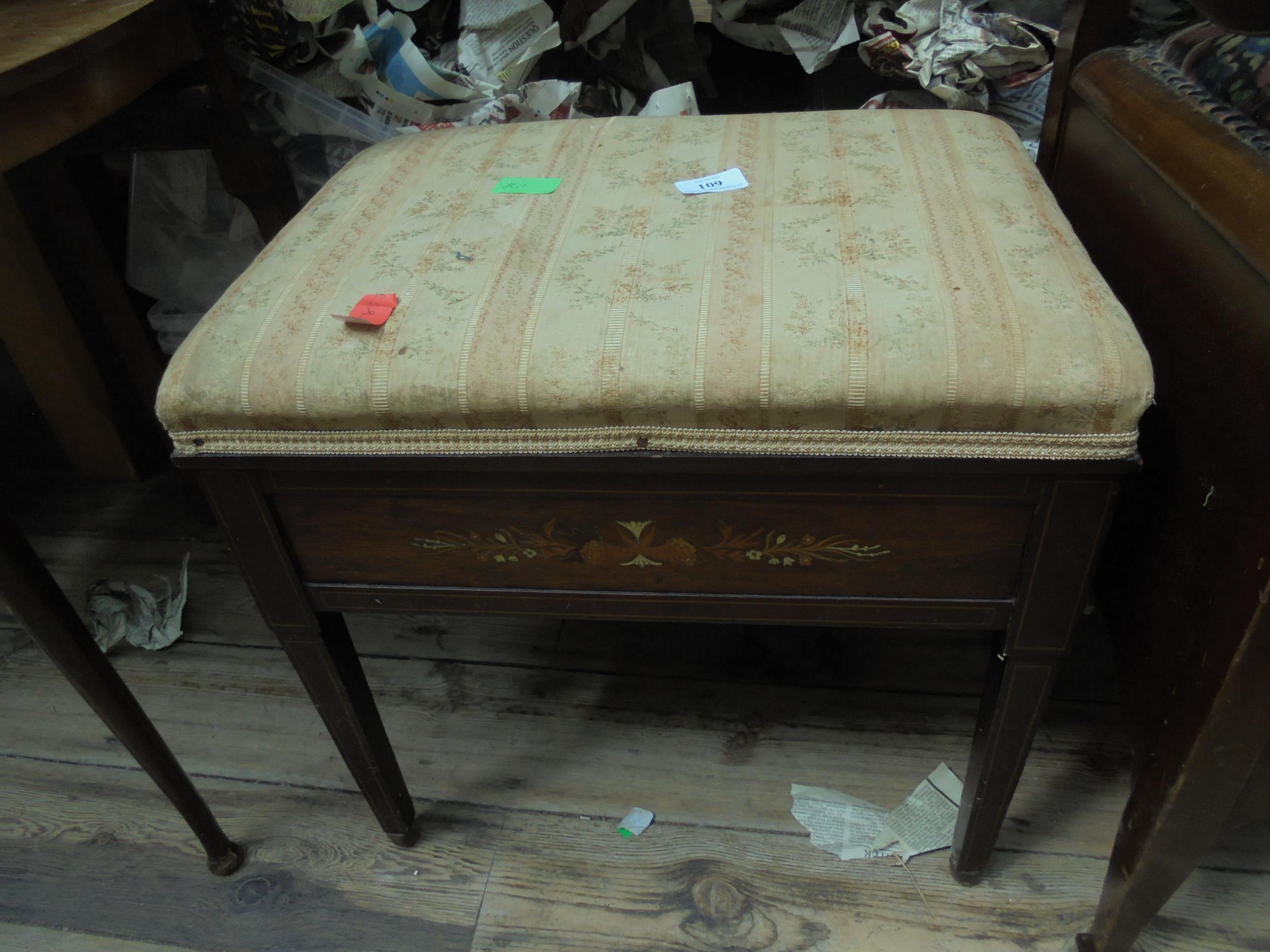 Edwardian decorative style piano stool with padded lid