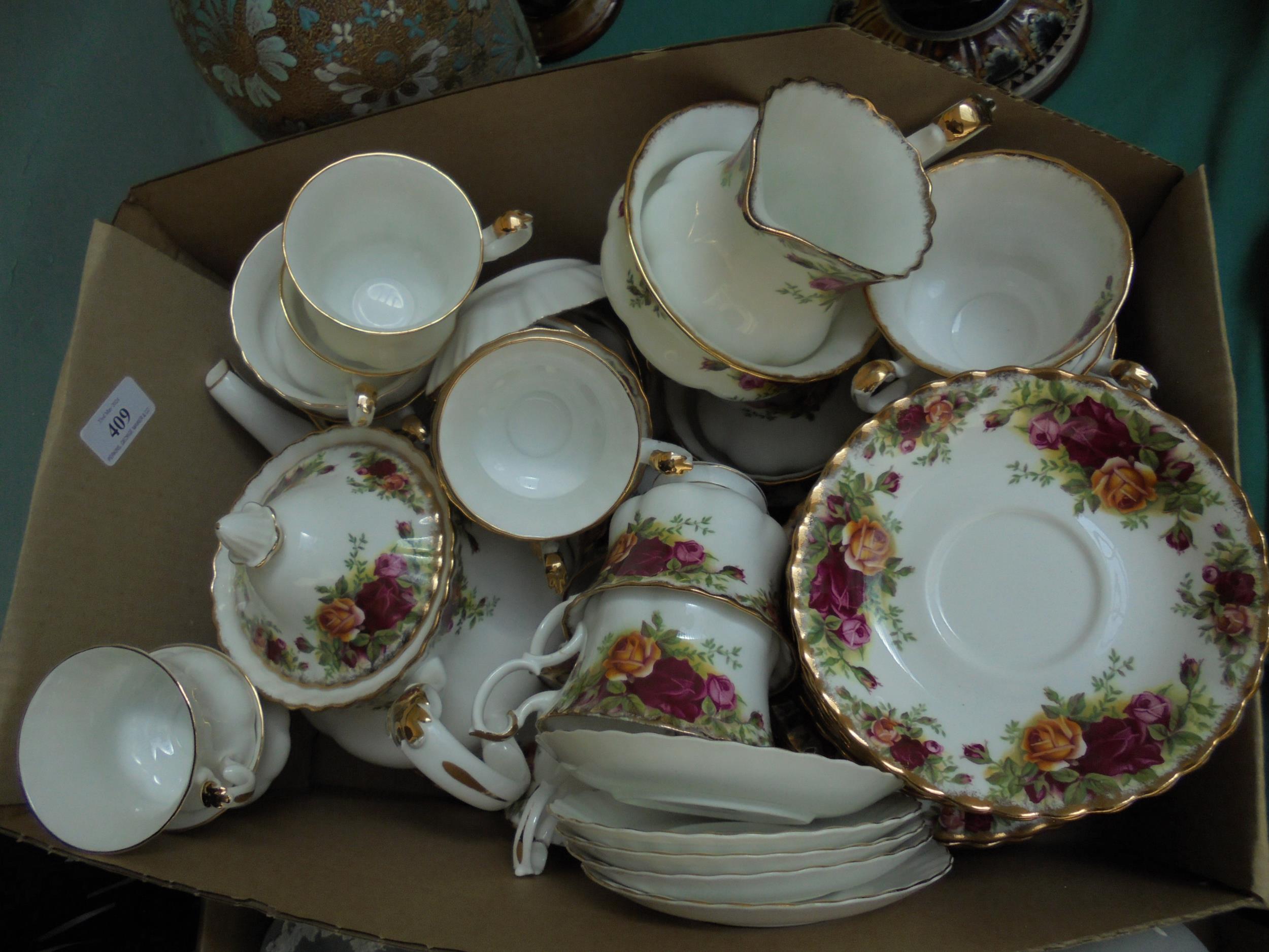 Large selection of Royal Albert tea service with rose pattern including tea pot stand, milk, sugar,