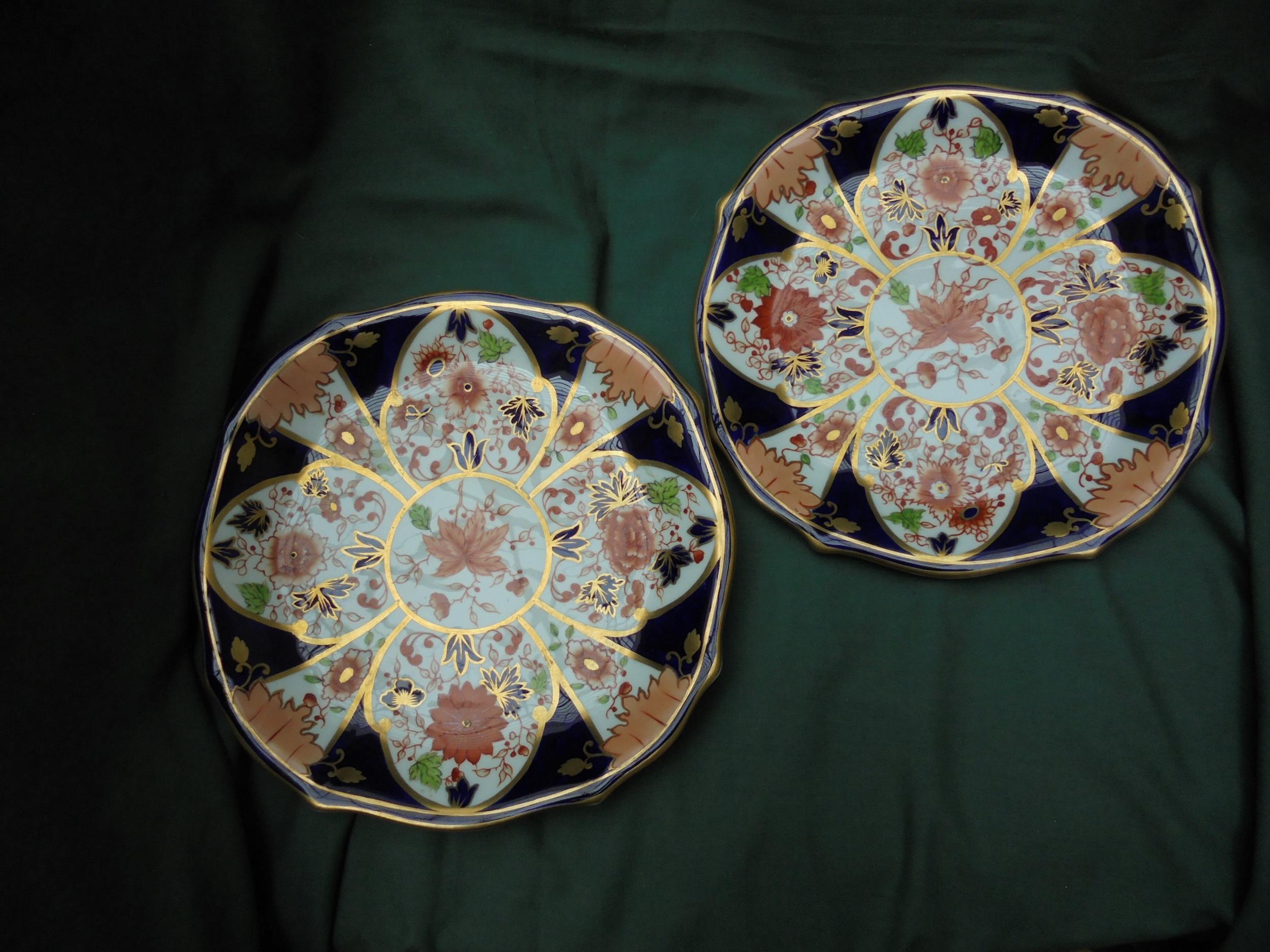 2 early Royal Crown Derby IMARI #6041 circular fluted plates 1910/11
