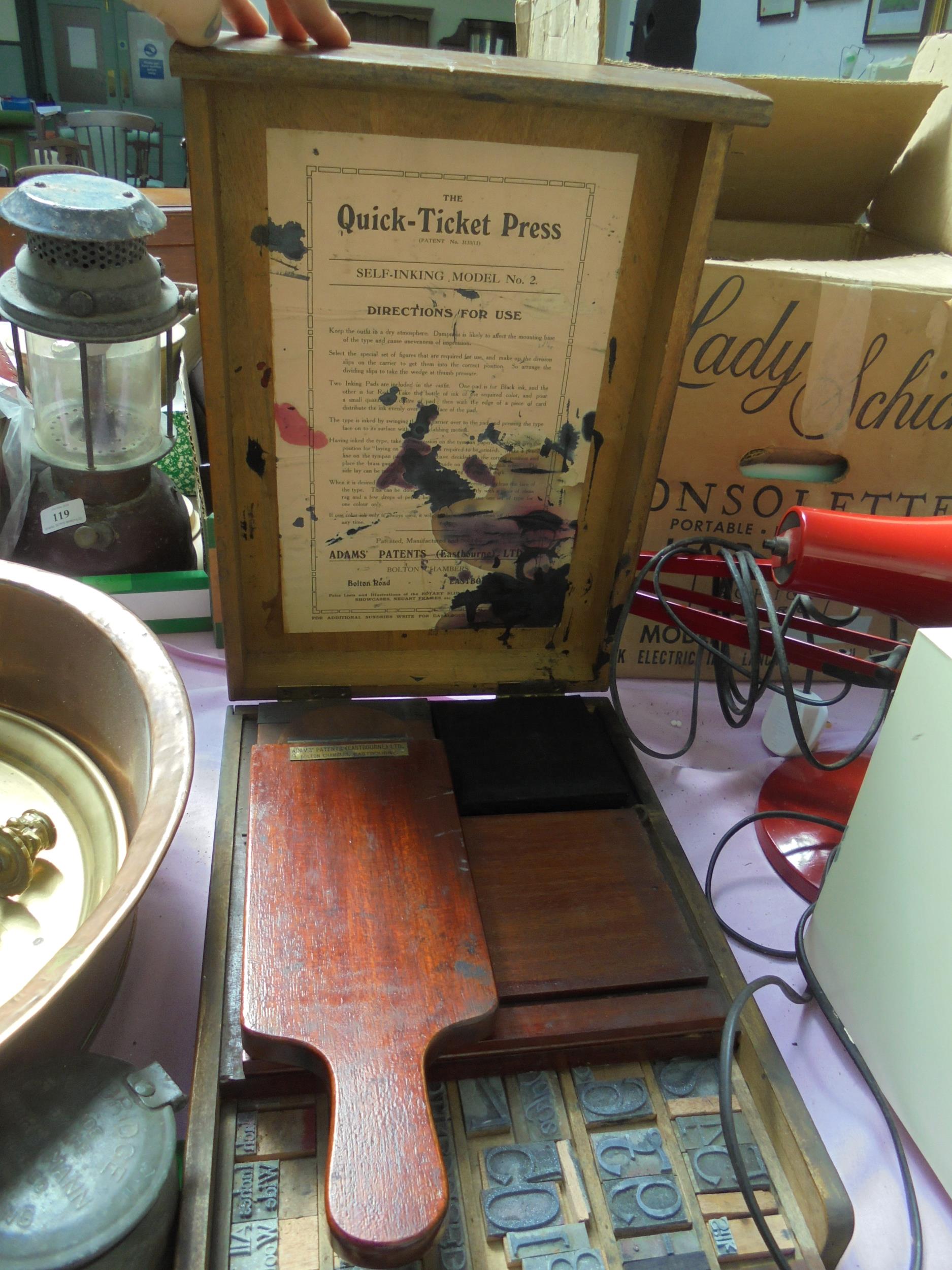 Unusual portable printing press entitled 'The Quick Ticket' press,