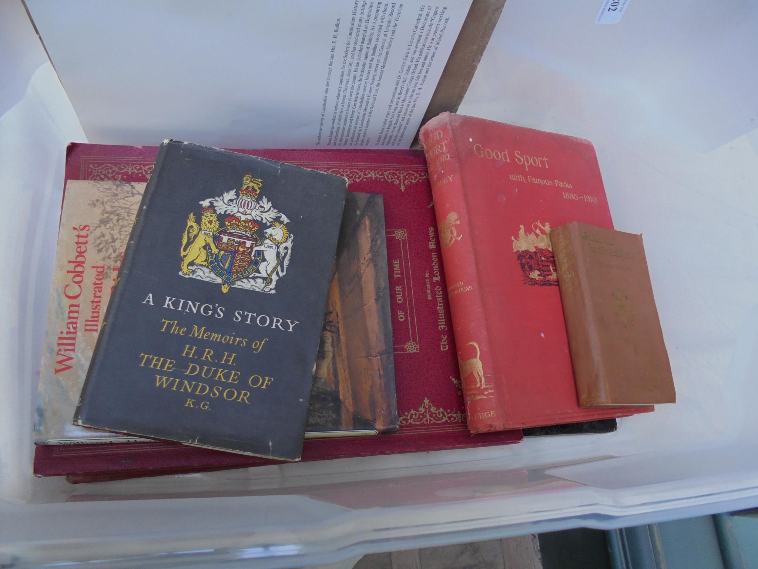 Variety of hardback books including "Good Sport with Famous Packs" 1885 to 1910,