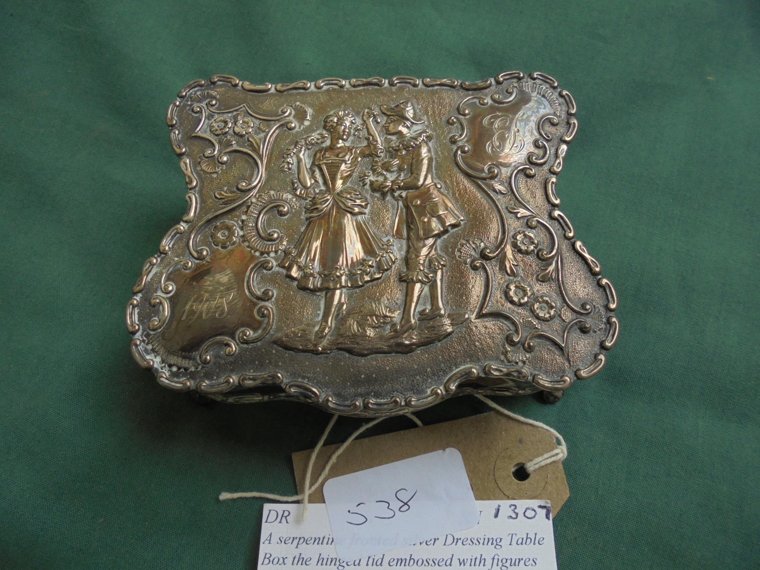 Highly ddecorated laddies jewellery/ring box with hinged lid, serpentine front, - Image 2 of 2