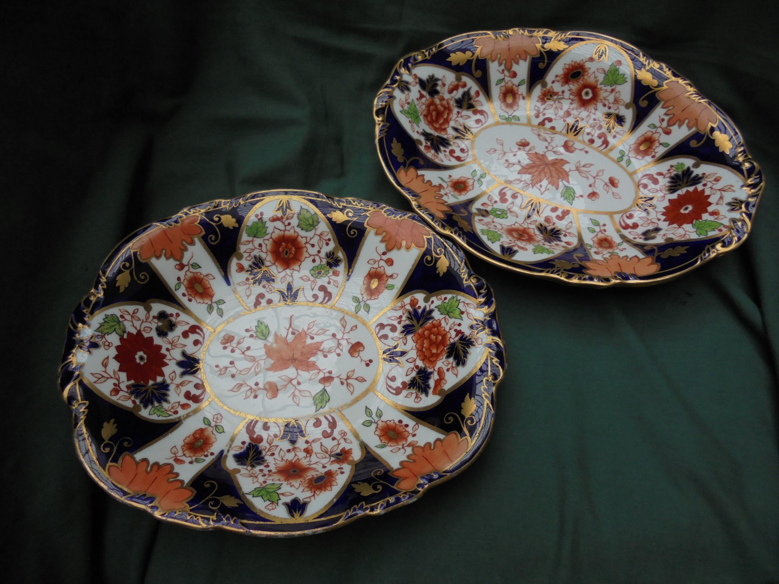 Set of 4 early Royal Crown Derby (2x rectangular & 2x oval) serving plates IMARI #6041 1910/11