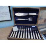 Small boxed canteen of fish knives and forks and servers