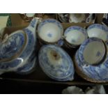 Early 19th century Spode blue and white tea service as follows; teapot scurrier, milk jug,