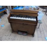 Small chapel harmonium with inlays, foot pedals marked A & E.