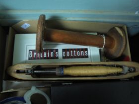 Old Cotton spools together with a presentation box marked 'Britian's Cottons' samples supplied by