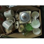Mixed lot including biscuit barrel, Royal Commemorative ware and small pottery caskets with Gin,