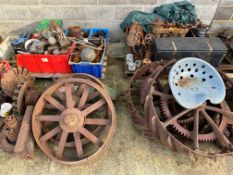 A Ford Model T and Fordson Model F tractor lot including drive axle set possibly by Shaw etc.