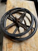 Two Ford Model T steering wheels inc. reduction gears.