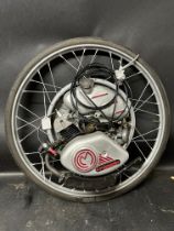 A Cyclemaster wheel, rebuilt, 32cc, new cables, powder coated wheel rim, CDI 400.