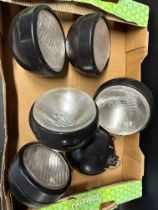 A box of misc. car lights.