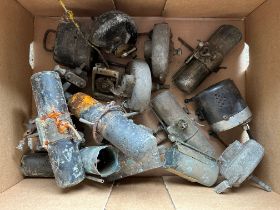 A box of vintage car wiper motors inc. Lucas, Trico etc.