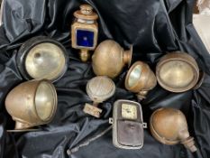 A box of assorted lamps including Lucas, Lucidus, PYE, Marchal etc.