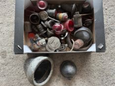 A box of assorted vintage lamp spares inc. Lucas, rear lamps and reflectors etc.