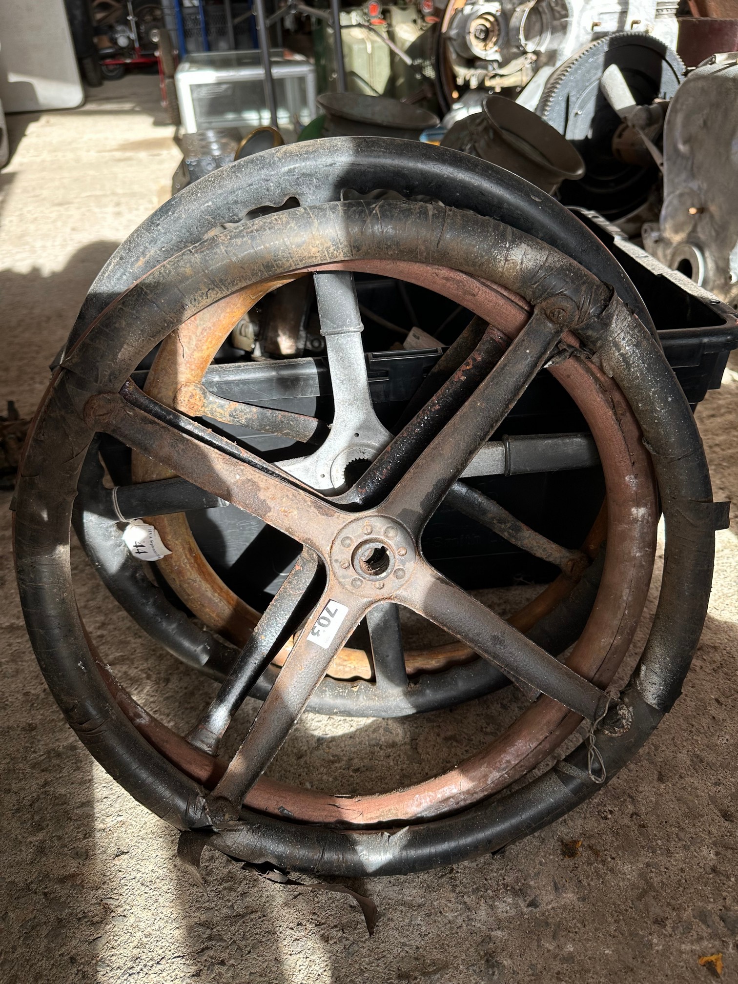 Four Ford Model T steering wheels.