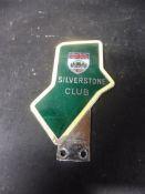 A Silverstone Club car badge, early issue, no.74, with yellow border.