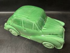 A Morris-Minor jade-coloured ceramic model, 15 1/2" long.