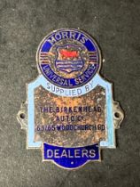 An enamel supplier dashboard plaque, badge, emblem for Morris dealer The Birkenhead Auto Co. made by