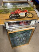 A selection of framed and glazed motorcycle dealer posters comprising Triumph and Yamaha plus a