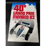 A racing poster for the 1982 Monaco Grand Prix, 20-23rd May. printed by a.i.p. Monaco i-Grognet,