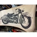 A large poster of an Indian motorcycle, approx. 87 x 39 1/2".
