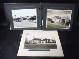 A photograph album of old garage forecourts displaying petrol pumps and brands inc. National Benzole