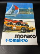 A Monaco racing poster for 9-10 May 1970 printed by Imprimerie Monegasque, Monte-Carlo, 15 3/4 x