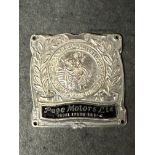 An part enameled St. Christopher supplier dashboard plaque, badge, emblem for Page Motors Ltd.