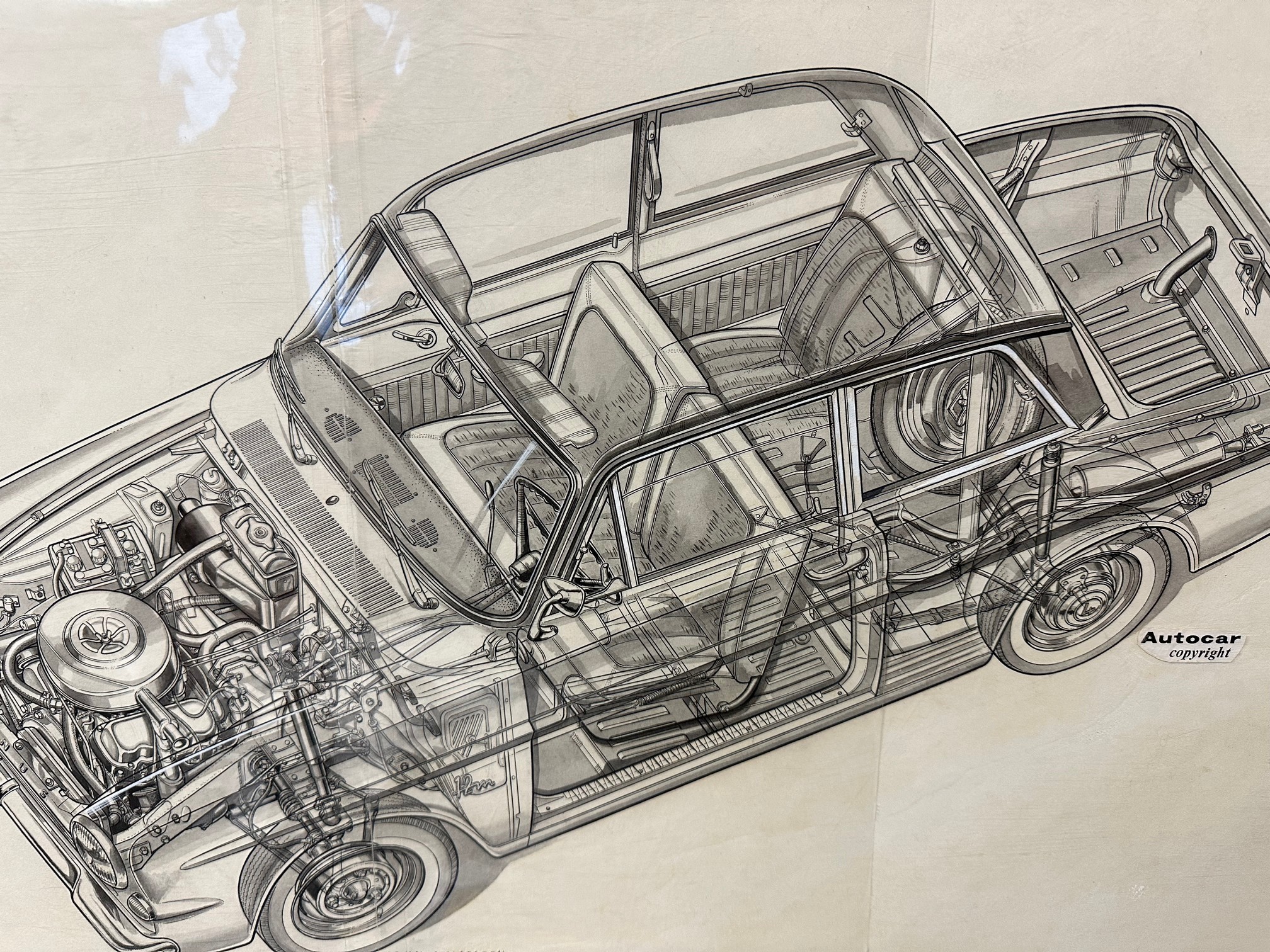 An original cutaway of a 1962 Ford Taunus by John Marsden for Autocar, 26 x 18" - Image 2 of 3
