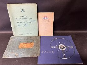 A Rover Owner's manual for 1952 models, a Rover Spare Parts List ofr 60 & 75 models, 1948/9, two