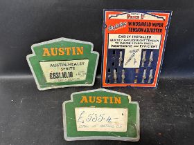 Two Austin point of sale price indicators and a Runbaken of Manchester Windshield Wiper tension