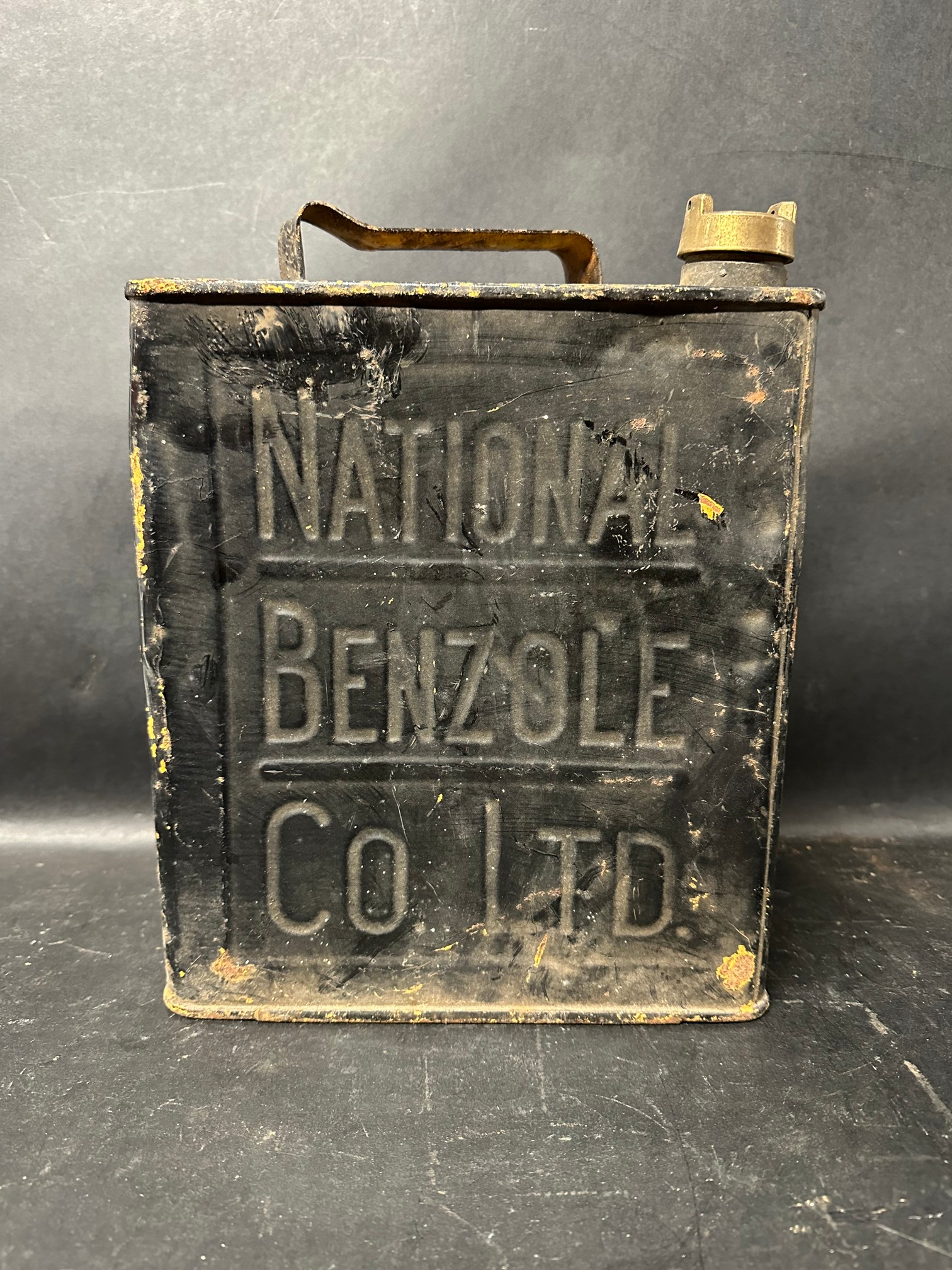 A National Benzole Mixture Co Ltd two gallon petrol can with Pratts cap.
