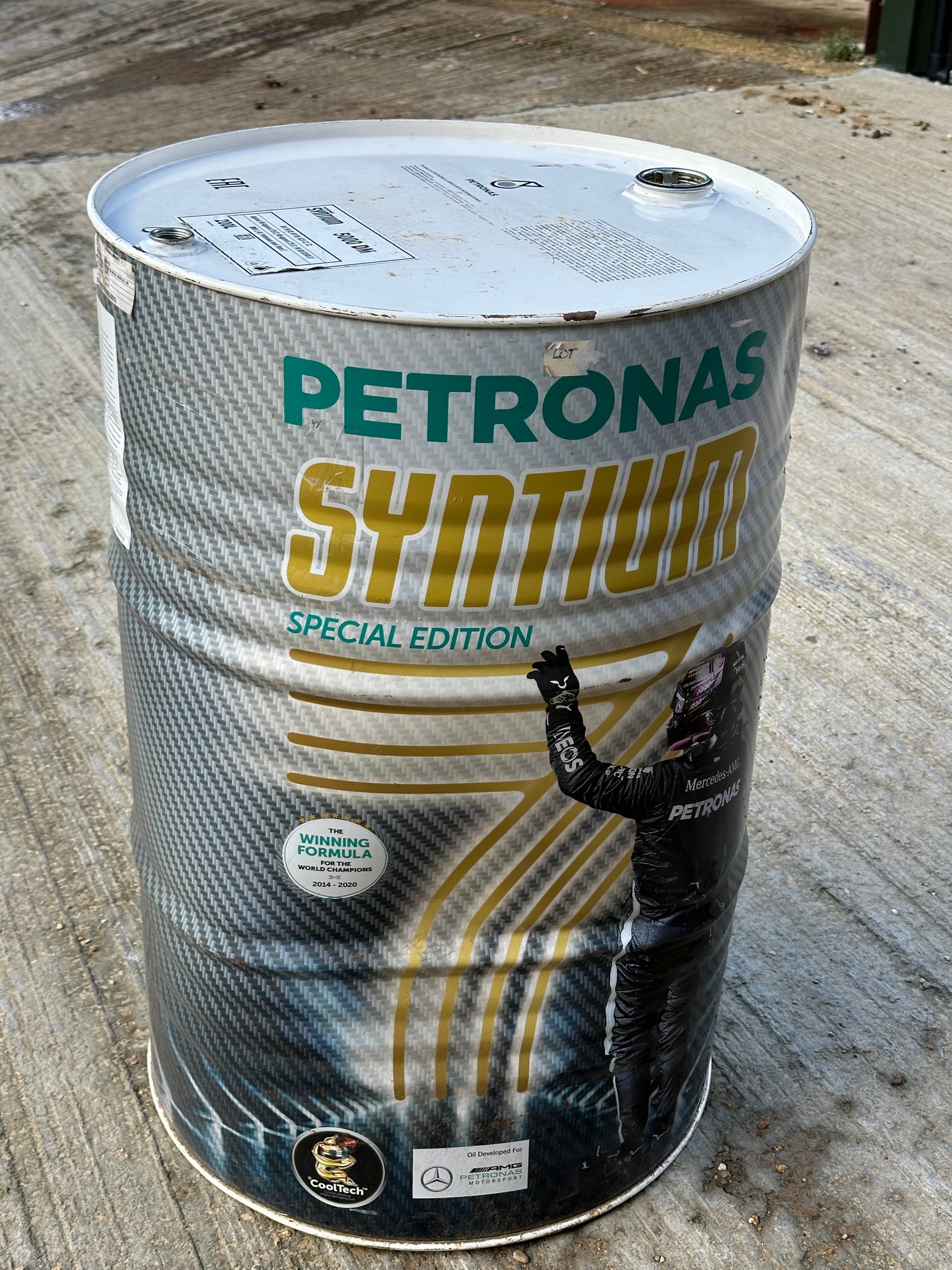 A Petronas Syntium Special Edition for World Champs 200L drum depicting Lewis Hamilton, 34 1/4" high - Image 3 of 4