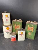 A box of oil cans inc. Castrol and Aeroshell.