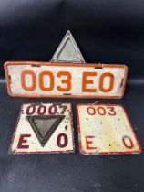 Three motor vehicle dealer trade plates, one for 1984, one dateless and an enamel early version